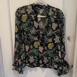 Club Monaco Black and Green Floral Blouse